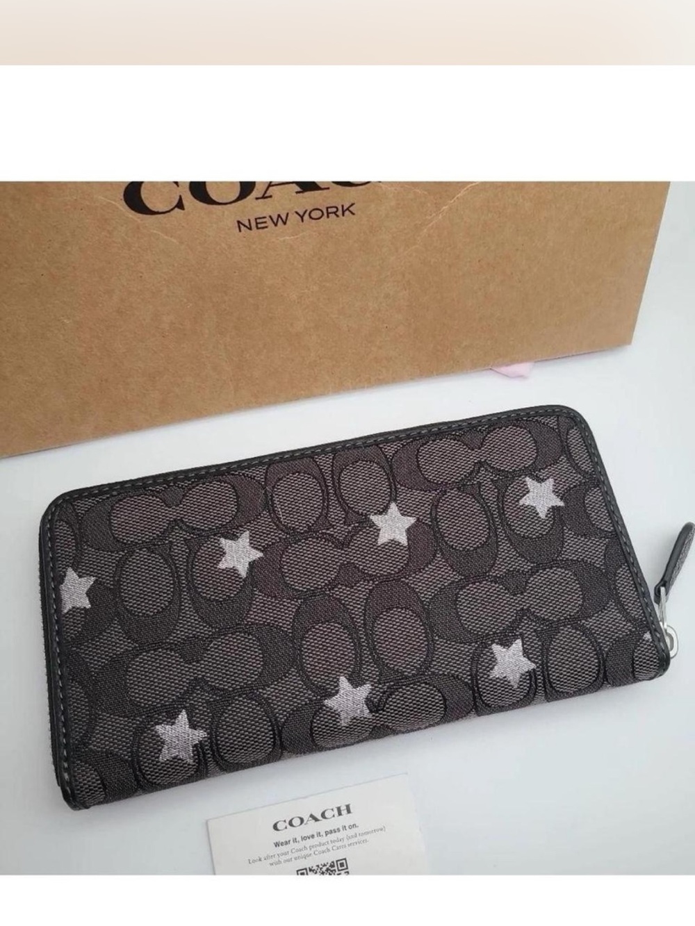 Coach Star-Print Signature Zip Wallet in Charcoal and Silver